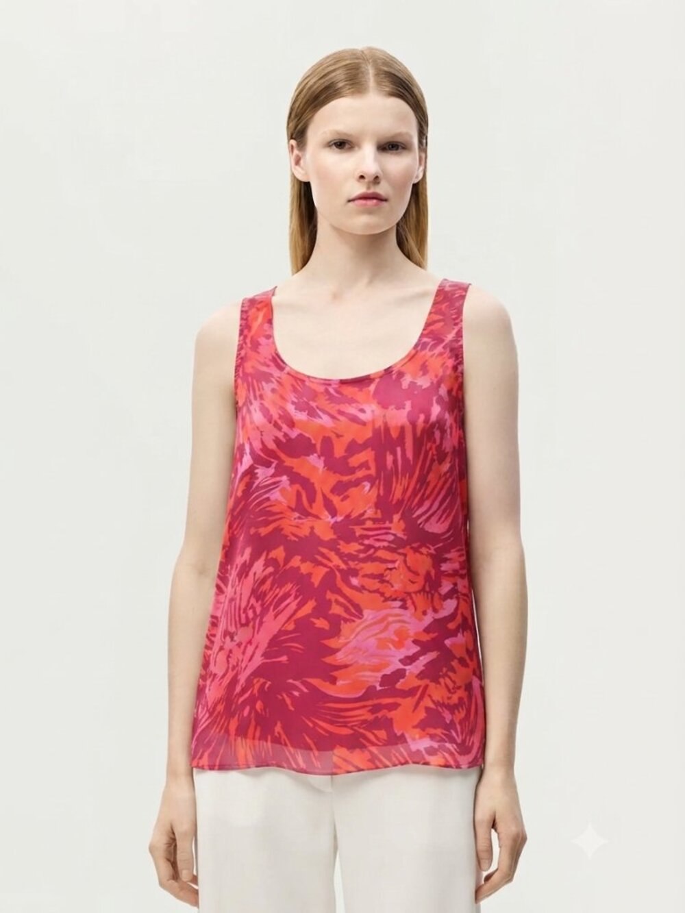Adam Lippes Scoop Neck Tank Vermillion / Shocking Pink